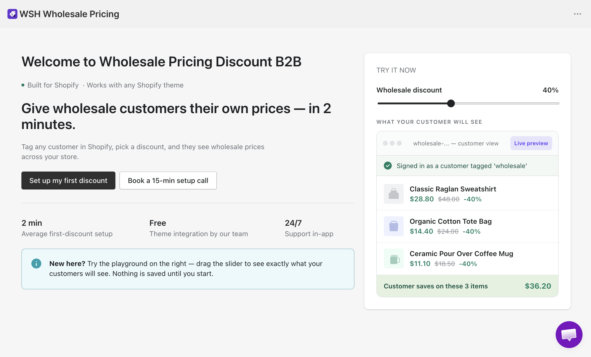 Welcome to Wholesale Pricing Discount B2B with a live discount playground